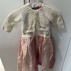 Toddler Girls’ pink and white dress with silk skirt & knitted sweater
